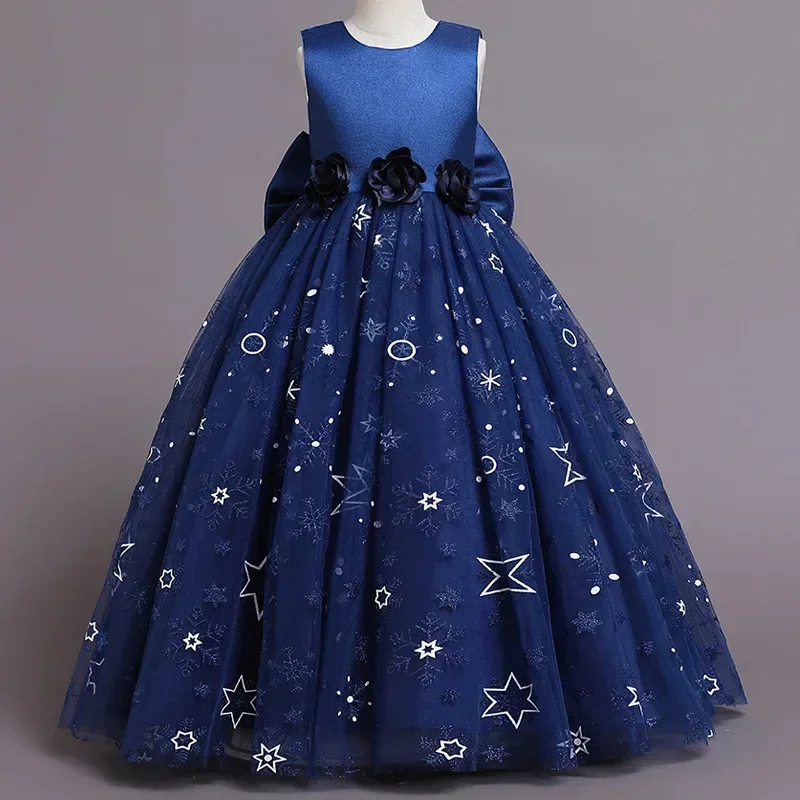 Fashion Bow Flower Girl Dresses Mesh Lace Sleeveless Girls Dresses for Party and Wedding Summer Girls Party Dresses 3-12Y