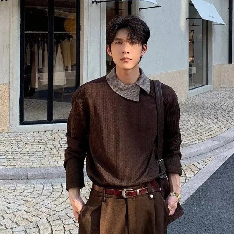 WVGA Autumn Winter New Men Tide Dark Style Trendy Sweater Knitwear High-end Niche Chic Casual Long Sleeved O-Neck Top Ins W27763