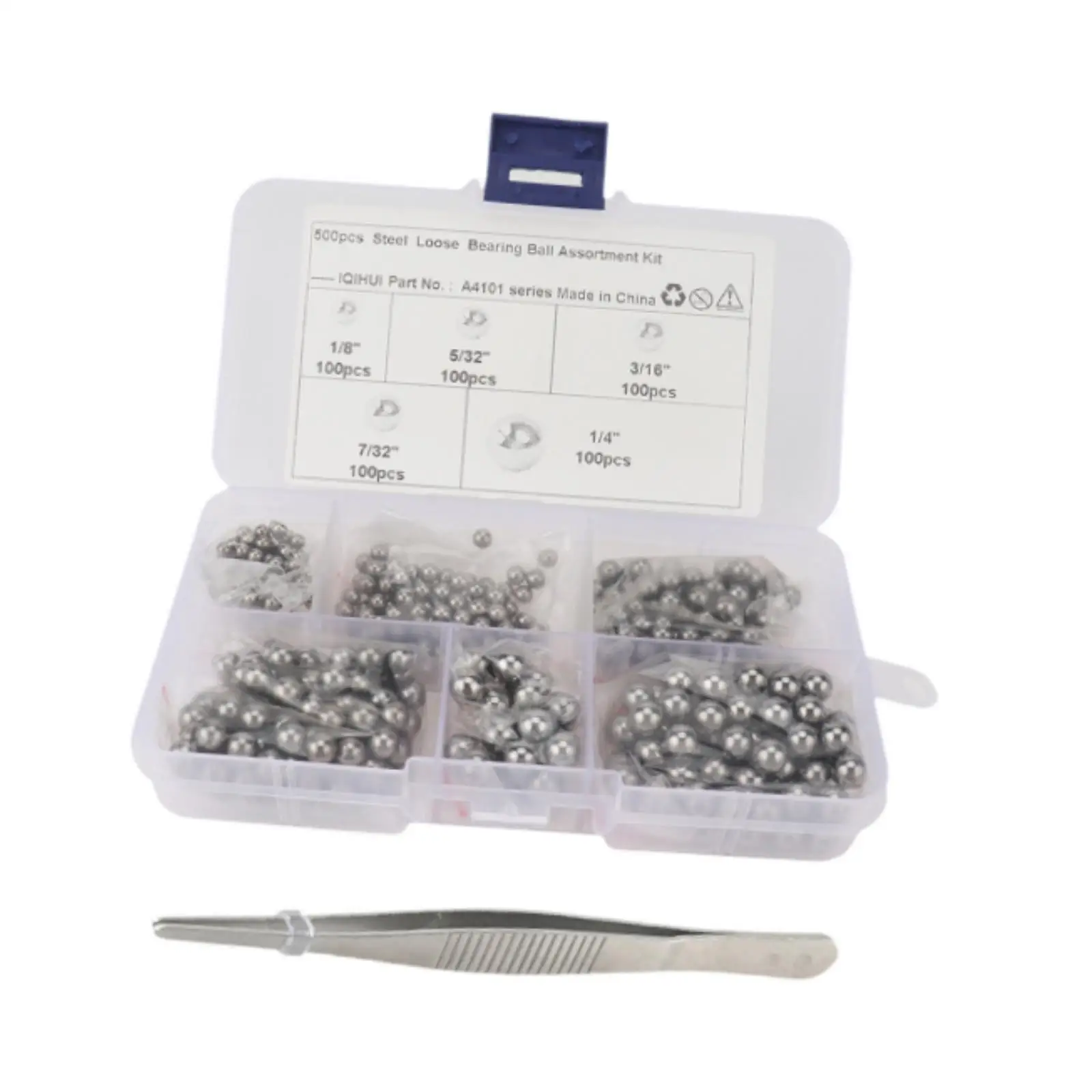 500Pcs G25 Bearing Steel Balls High Precision with 1 Tweezers Assortment Kit 1/8