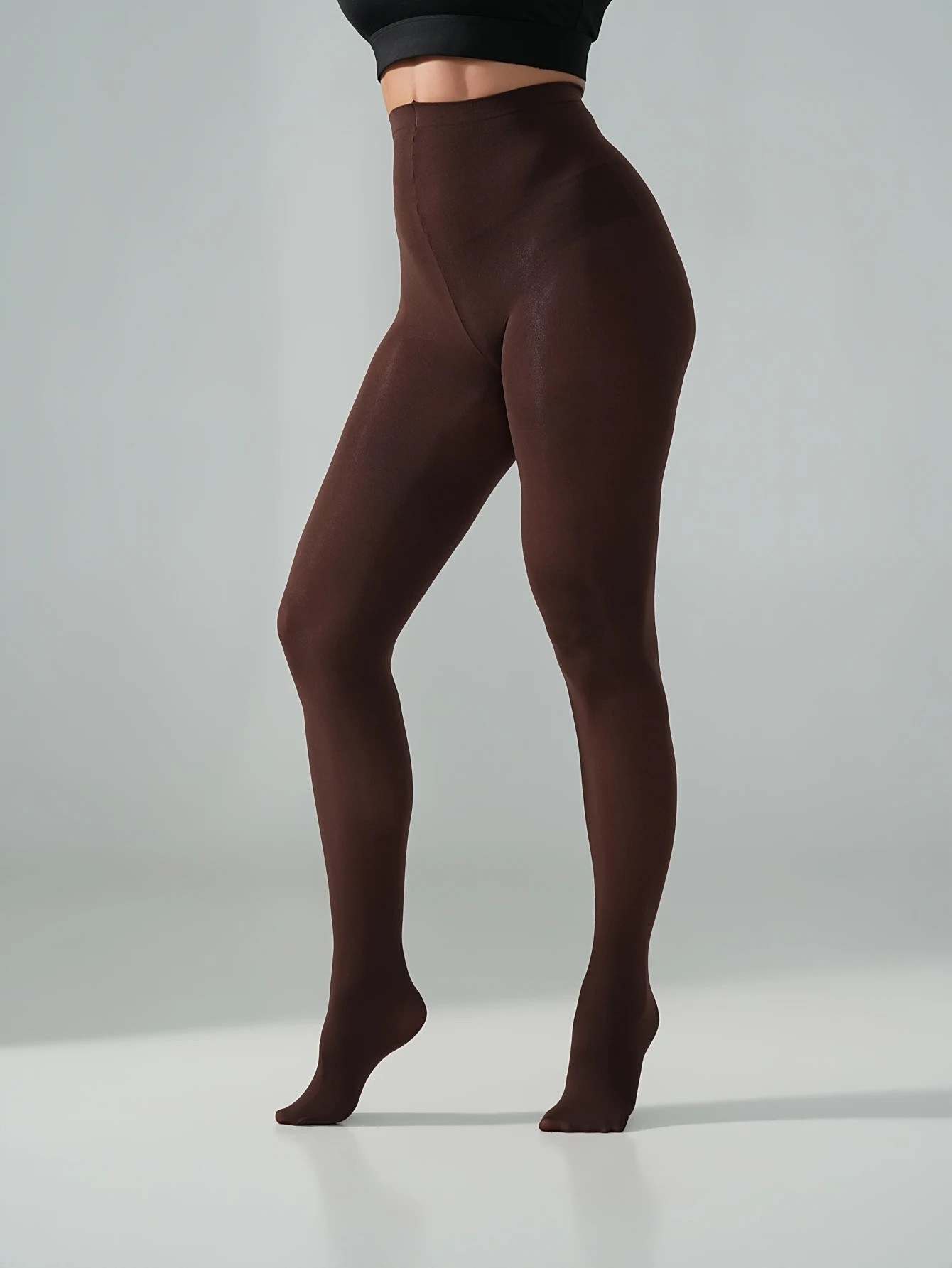 Women's Coffee Brown Glossy Oil Tights High Elastic Smooth Opaque Pantyhose Footed Stockings For Autumn Winter Daily Party Outfi