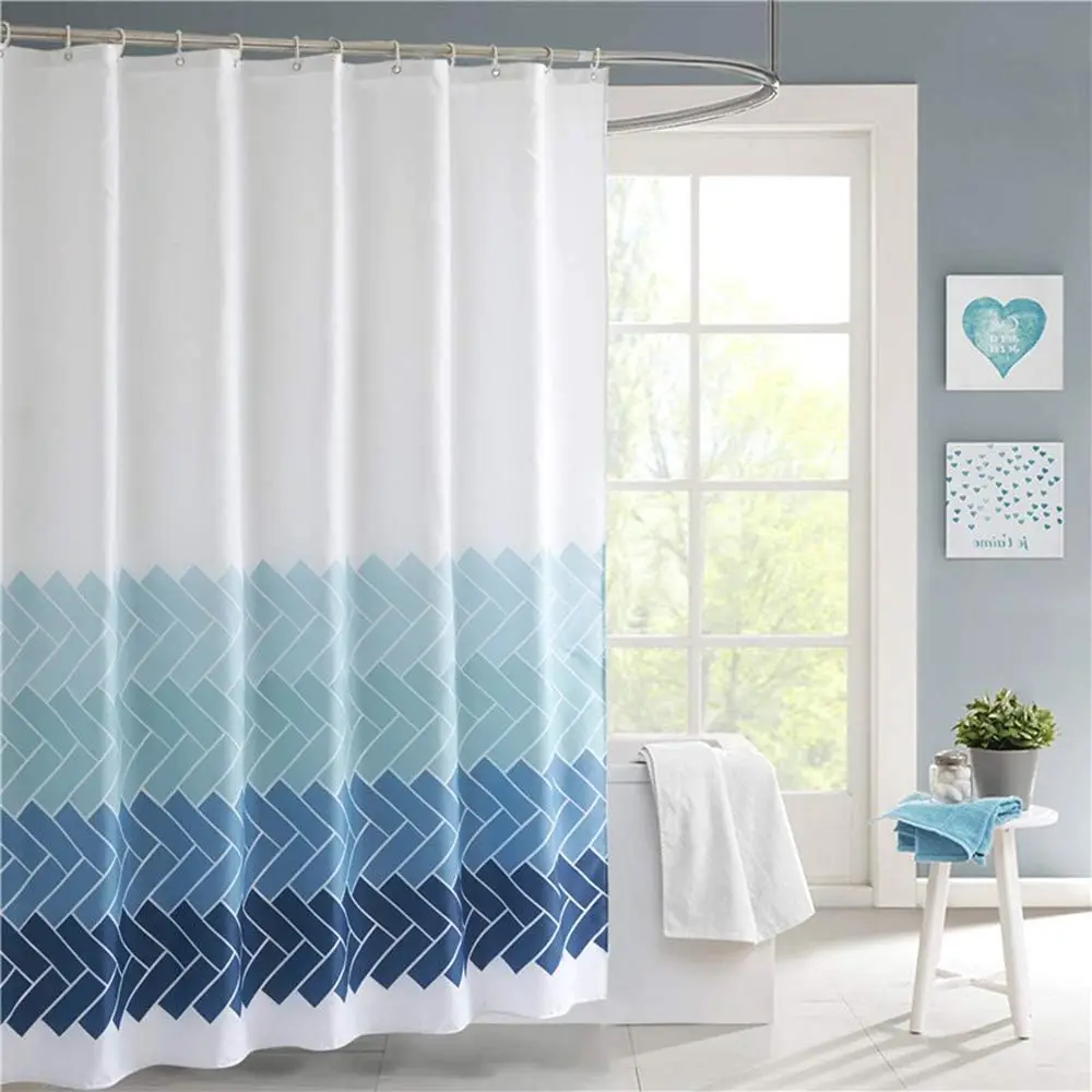 Bathroom curtain, shower curtain, 180 x 180 cm, 180 x 200cm，waterproof, antibacterial fabric with 12 white rings, blue gradient