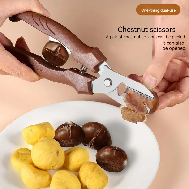 For Kitchen Multipurpose Chestnut Scissors Peeler Chestnut Shell Peeling and Leather Clip Cross Cutting Knife Chestnut Peeler