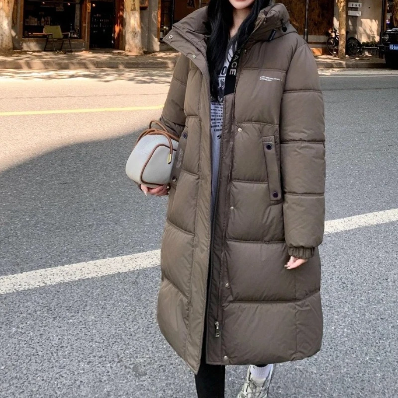 

Пуховая хлопковая одежда выше колена с капюшоном, женская зимняя новая свободная хлопковая стеганая куртка, утолщенная и теплая