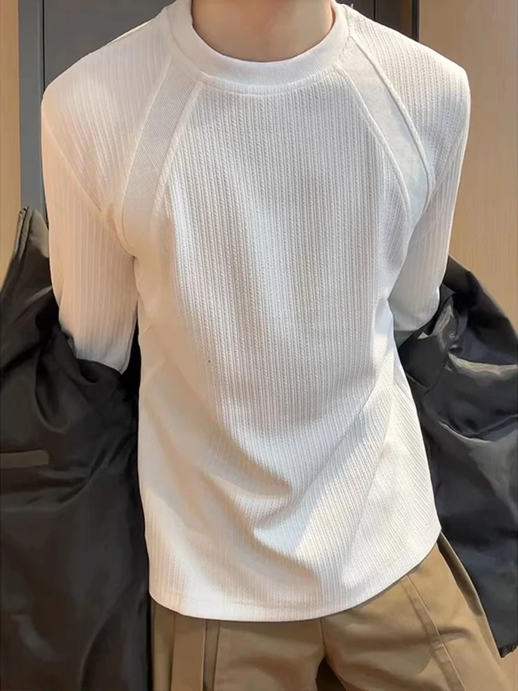 

Thiened Fce Long Sve Texture Men's T-irt Casual Sle Winter Faion Inner Wear Base irt American Structure oulder