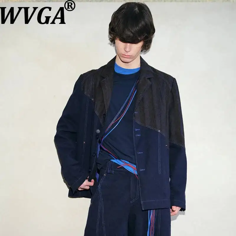 WVGA Spring Autumn New Men Original Design Color Blocked Artistic Trendy Blazer Niche Chic Causal Turn-Down Collar Jacket W26369
