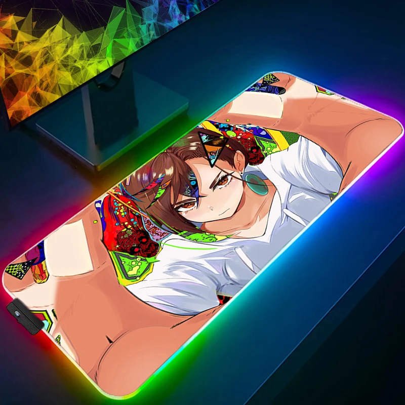 

Anime HD Print Mouse Pad RGB Computer D-dandadan Gamer Mousepad Kawaii Girl Keyboard Pad LED PC Luminous Extended Desk Mouse Mat