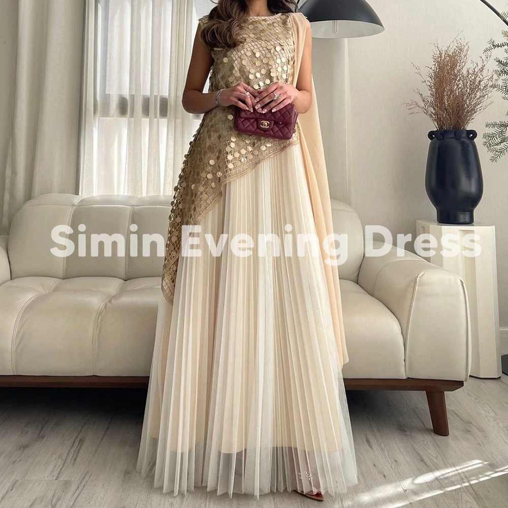 

Simin Women's Customized Sparkly O-neck A Line Evening Dresses Sleeveless With Shawl Floor-Length Elegant Party Dresses 2025