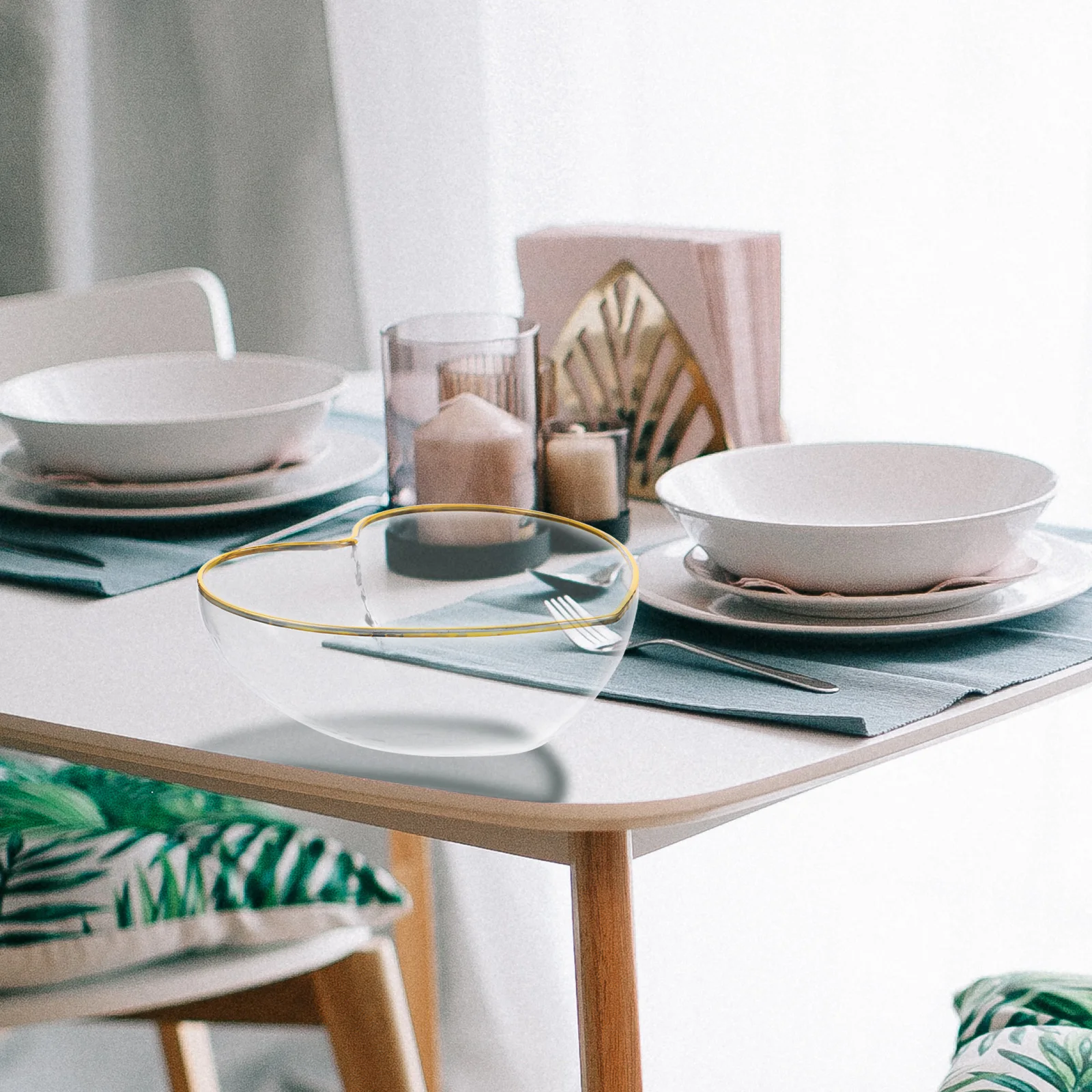 

1Pcs Creative Transparent Glass Bowl Love Shape Heart-Shaped Salad Fruit Storage Kitchen Dessert Stackable Bowl