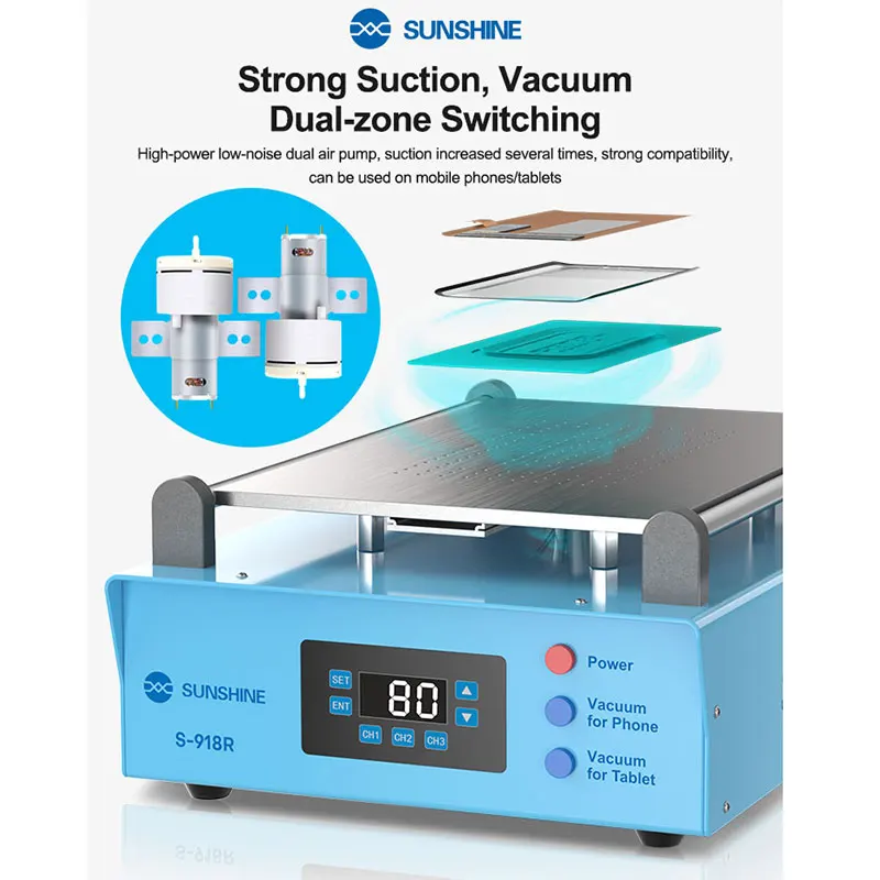 

Sunshine S-918R 13.5" Digital LCD Screen Separator Machine with Heating Platform for Phone & Tablet Screen Removal/Repair