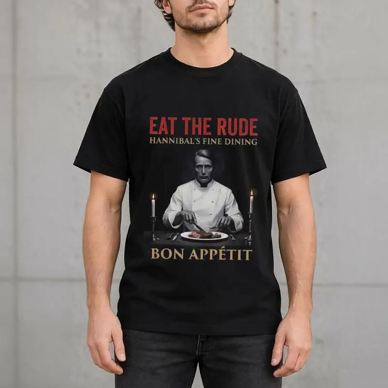 Hannibal Lecter Eat The Rude Graphic T-Shirt Horror TV Series Vintage Gothic Unisex Short Sleeve Tee Mikkelsen Print Casual Tops