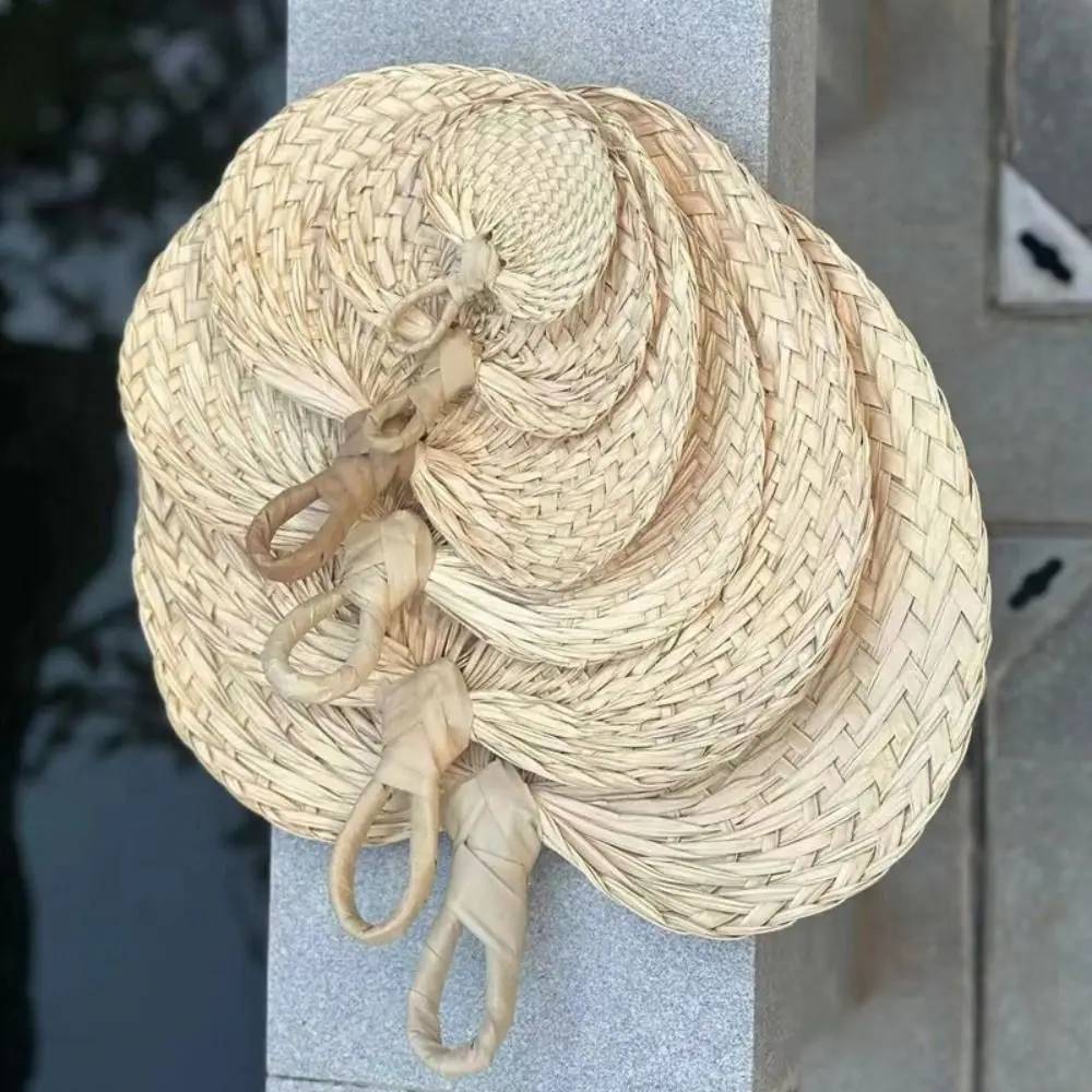 Vintage Home Decoration Palm-Leaf Fan Natural Handmade Rattan Fan Artistic Lightweight Straw Fan Summer