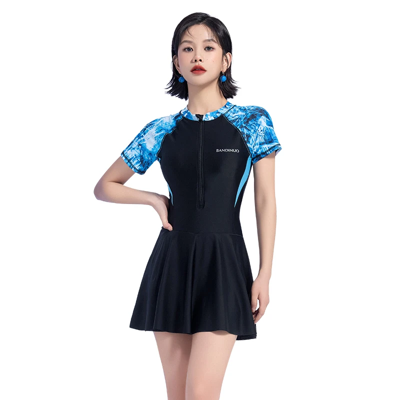 Women Swimsuit Plus Size Swimwear One Piece Bathing Suit With Skirt Conservative Beachwear Built-in sSafety Shorts