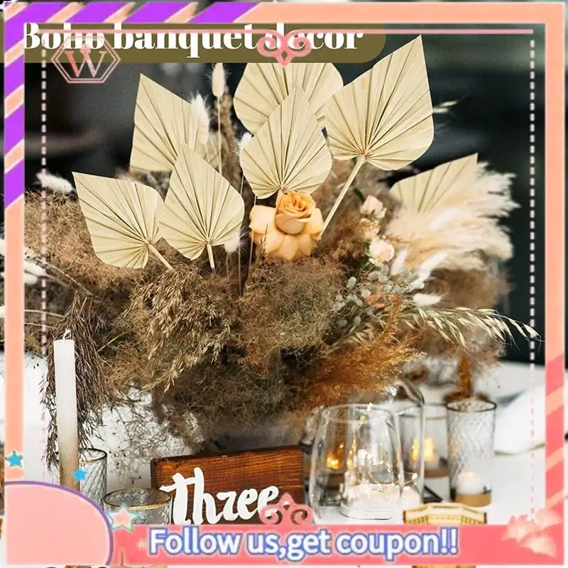 AT84-20Pcs Boho Dried Palm Spears Leaves Small Dried Real Palm Fans Dried Palm Leaves With Stem Dried Leaf Decor Vase