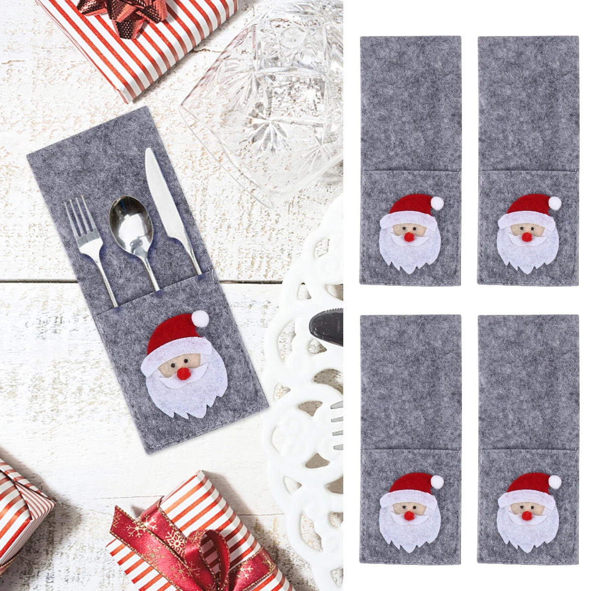 

4pcs Christmas Tableware Cover Adorable Party Table Decoration Creative Festive Cutlery Holder Lightweight Storage Bag For