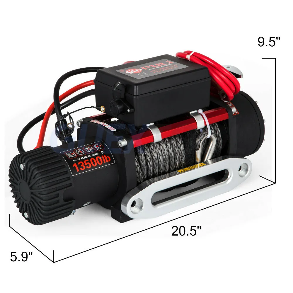 12v 6T Electric Winch ATV Recovery Winch 13500LBS Synthetic Rope with Remote Control for ATV Hoist Crane