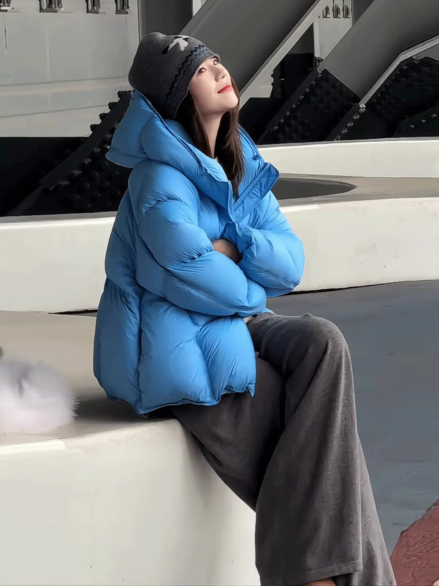 Sli ort Puffer Jaet Women's Blue Cotton Winter Coat Thiened Outerwear Commute Sle Regular Fit White Goose down