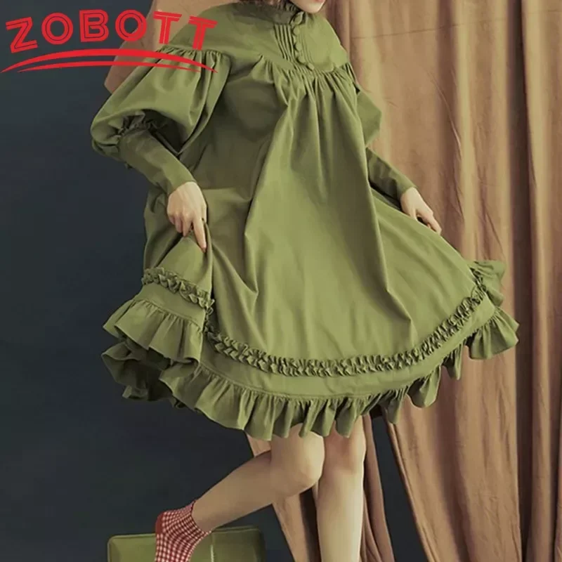 Japanese Gothic Vintage Lolita Party Dress Women Black Cotton Long Sleeve Soft Elegant Evening Princess Dresses Sweet