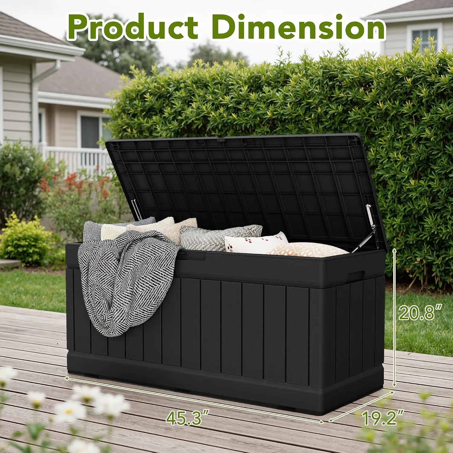 Waterproof Resin Outdoor Storage Deck Box, Lockable Patio Toy Storage Bench, Weatherproof Garden Yard Pool Accessories Cushion Organizer, Rattan Pattern Container, Black, 78 Gallon view 4