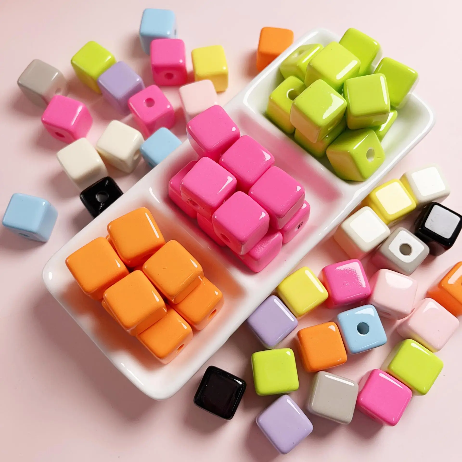 Q144 12mm Square Multi-color Enamel Large Hole Square Beads Straight Hole Scattered Beads DIY Mobile Phone Chain Key Chain Bead