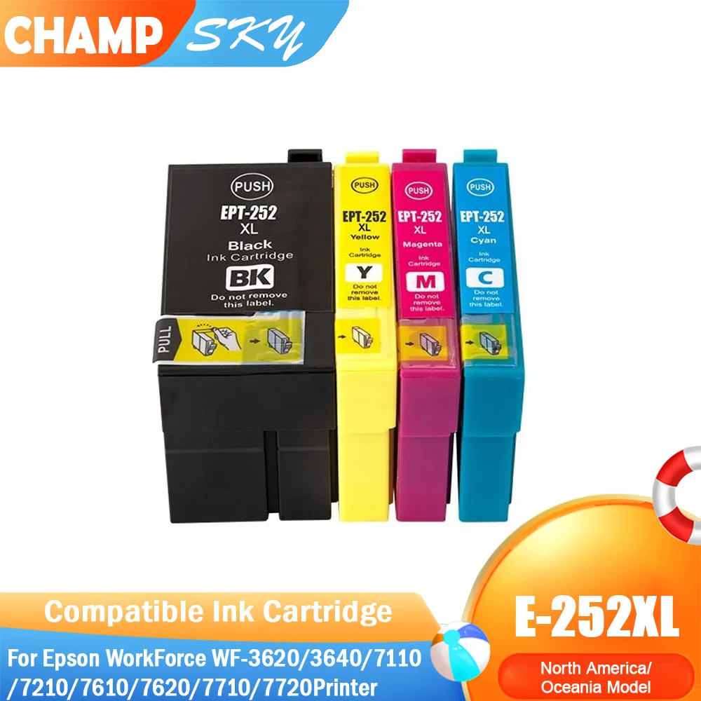 ChampSky EPT 252 EPT 252XL T252XL T252XL T2521 Premium Compatible InkJet Ink Cartridge for Epson WF 7720 WF-7610 WF-7720 Printer