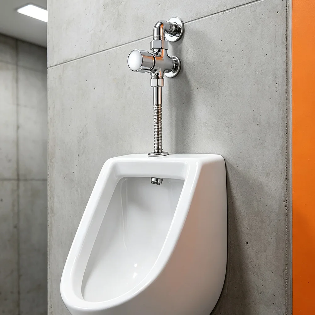 Commercial Urinal Valve in Full Brass with Stable Water Output for Low Water Consumption Chrome 9x23cm 4 Point Inlet