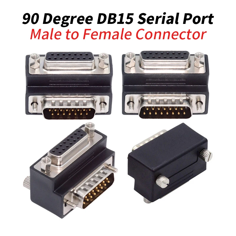 

90 Degree DB15 Serial Port Male to Female Connector Right Angle 2 Rows 15Pin Conversion Head Adapter DB 15P UP/Down Bend Plug