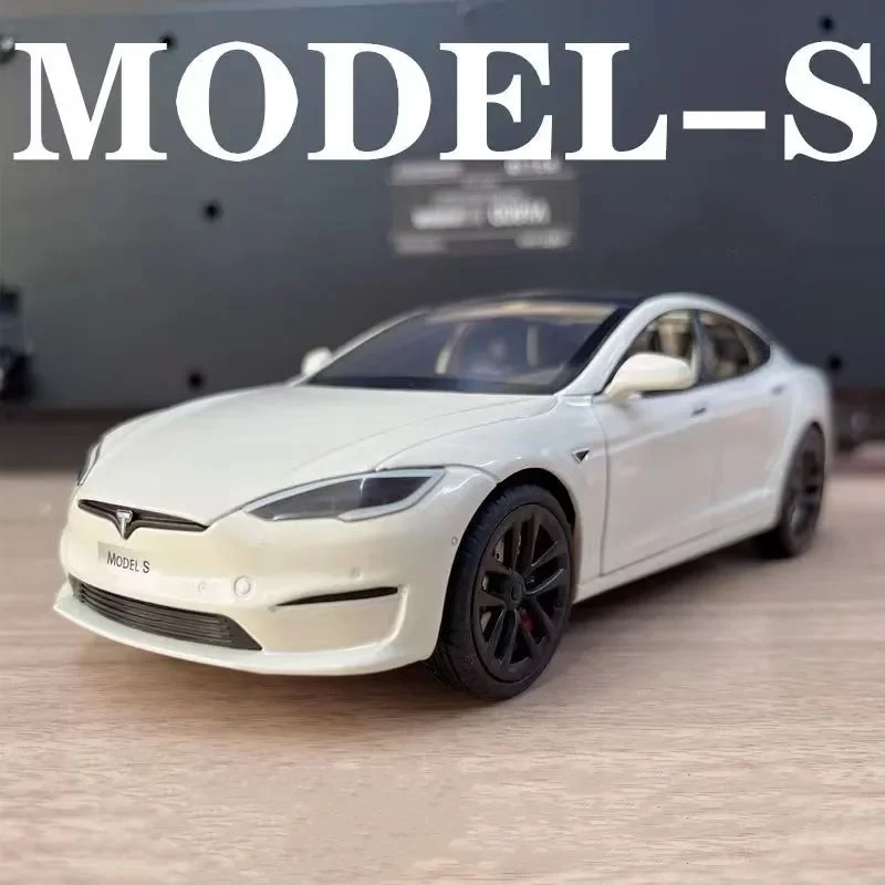 1:24 Tesla Model S Alloy Car Model Diecast Metal Toy Vehicle Car Model Simulation Collection Sound Light Kids Toy Gift