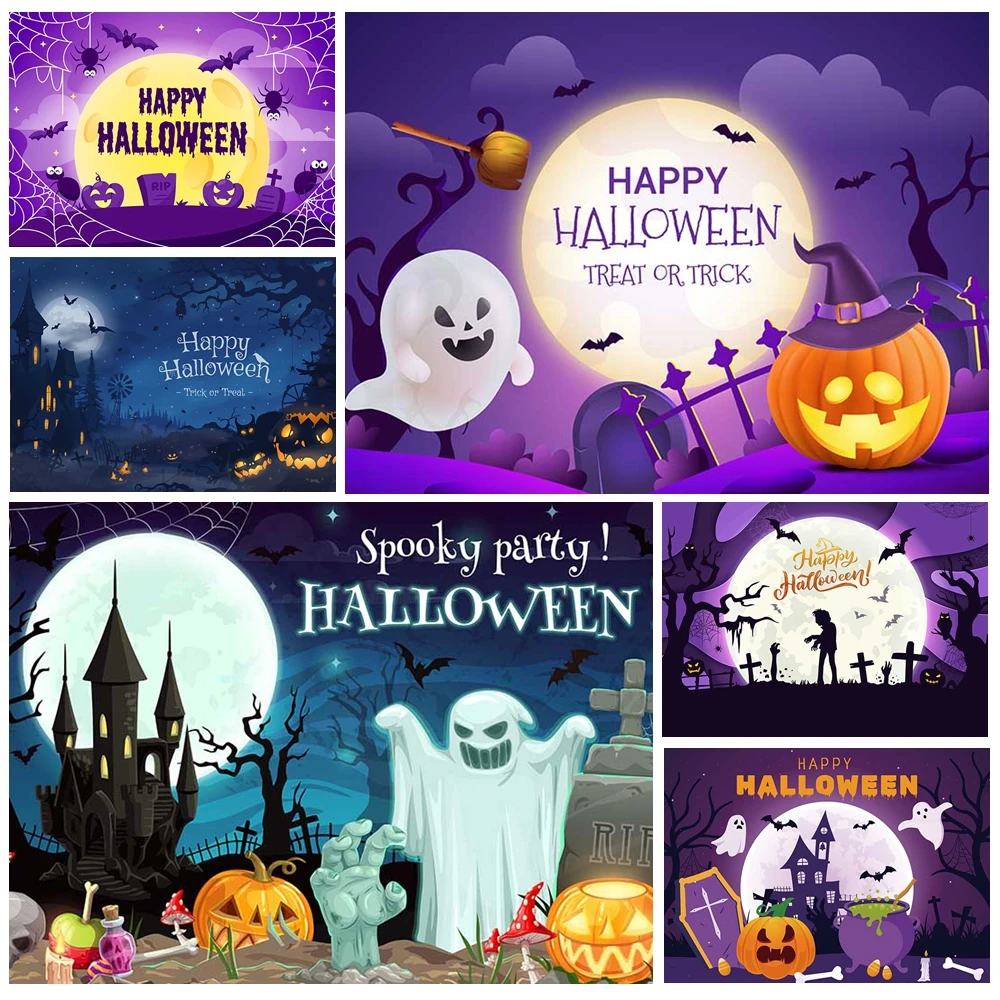 

MOON.QG Halloween Decorations Backdrops Balloons Zombies Ghosts Backgrounds For Photographs Photobooth Party Birthday Photozone