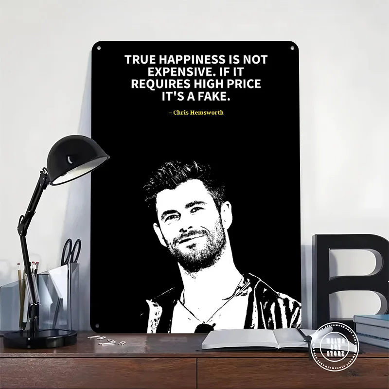 Chris Hemsworth Quote: True Happiness Metal Poster Perfect Gift for Fans Lovers Customized Wall Art Metal Sign for Vintage Decor