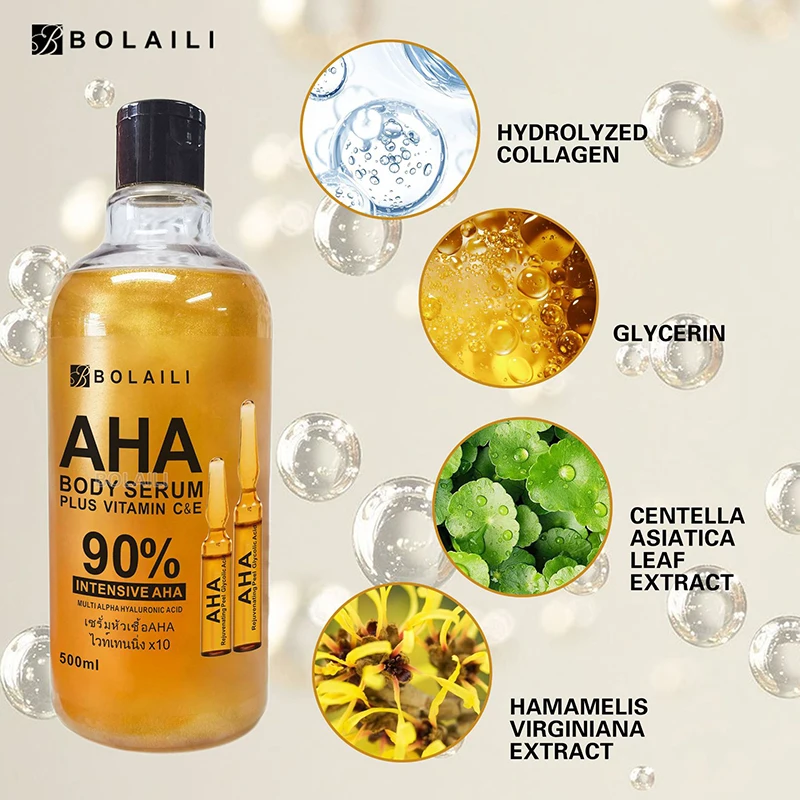 ALPHA Hydroxy Acids 24K Gold Face Body Serum Vitamin C&E Essence Firming Moisturizing Spots Remover Whitening Skin Care 500ml