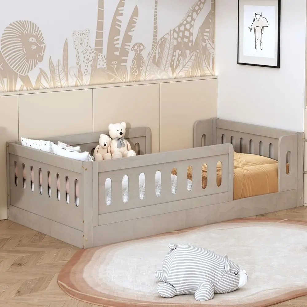 

Twin Size Wooden Bunk Beds for Kids with High Guardrails, Natural Finish