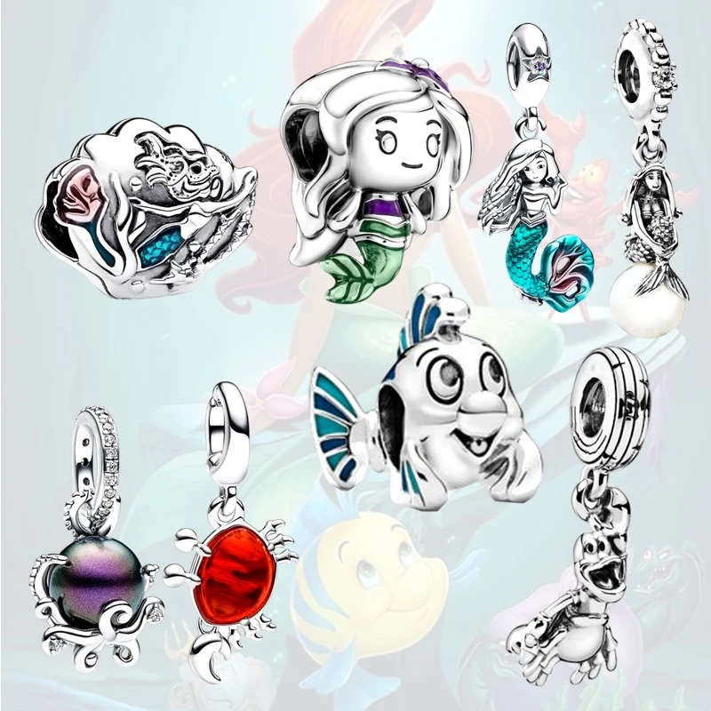 Abalorio colgante The Little Mermaid Flounder para mujer, cuentas exquisitas, compatible con Pulsera de plata Original, regalo de joyería, fabricación DIY