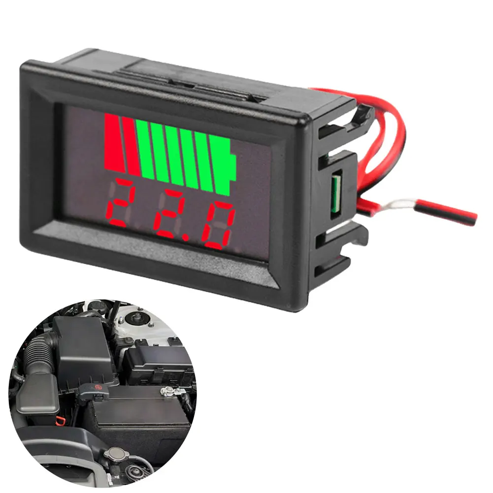 Car Battery Charge Level Indicator Lithium Battery Capacity Meter Tester 12V 24V 36V 48V 60V 72V Volt Gauge Meter Auto Identify