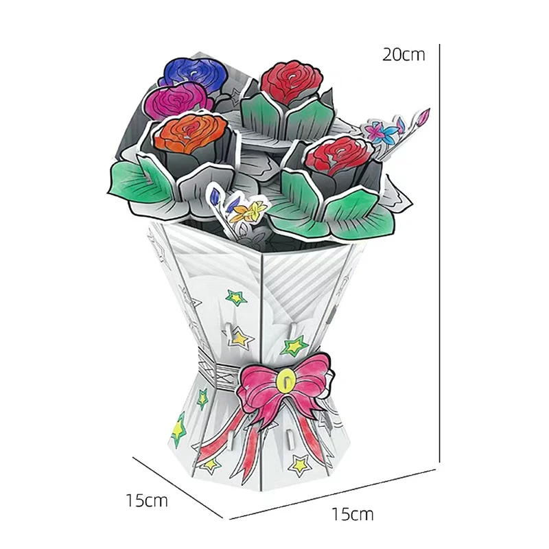 Buquê de flores educacional quebra-cabeça modelo floral 3d quebra-cabeça diy pintura graffiti cor brinquedos para crianças melhores presentes de aniversário para crianças