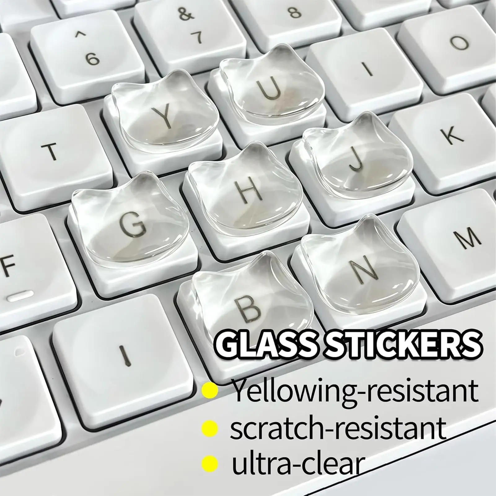 

Наклейки на клавиатуру для пользователей с длинными ногтями, 24 шт., прозрачные наклейки на клавиши с рельефным дизайном в виде кошачьей головы, наклейки-пузырьки для клавиатуры для женщин и мужчин