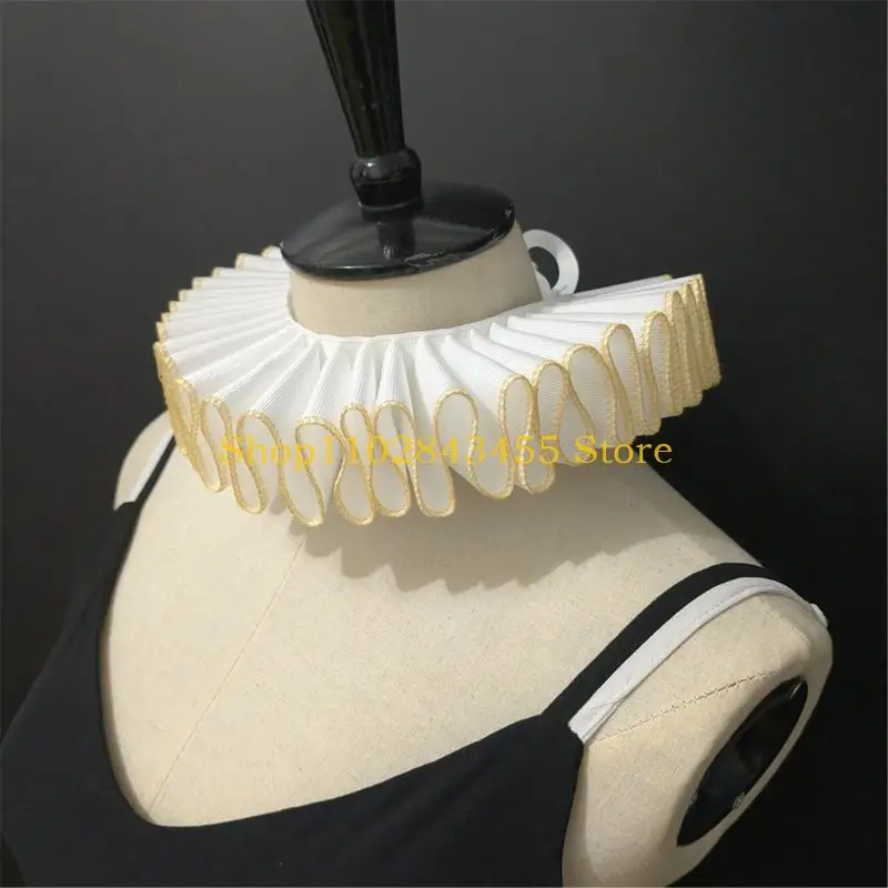 49MC Aesthetic Ribbon Collar Elizabethan Dicken Ruffle Collar Renaissances Fashion Costume Accessory for Parties School Event