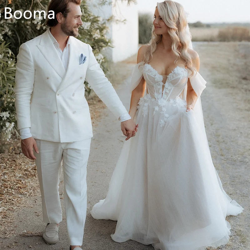 

Booma A-Line Off The Shoulder Princess Wedding Dresses Sleeveless Flowers Long Elegant Brides Gown Custom Made 2025