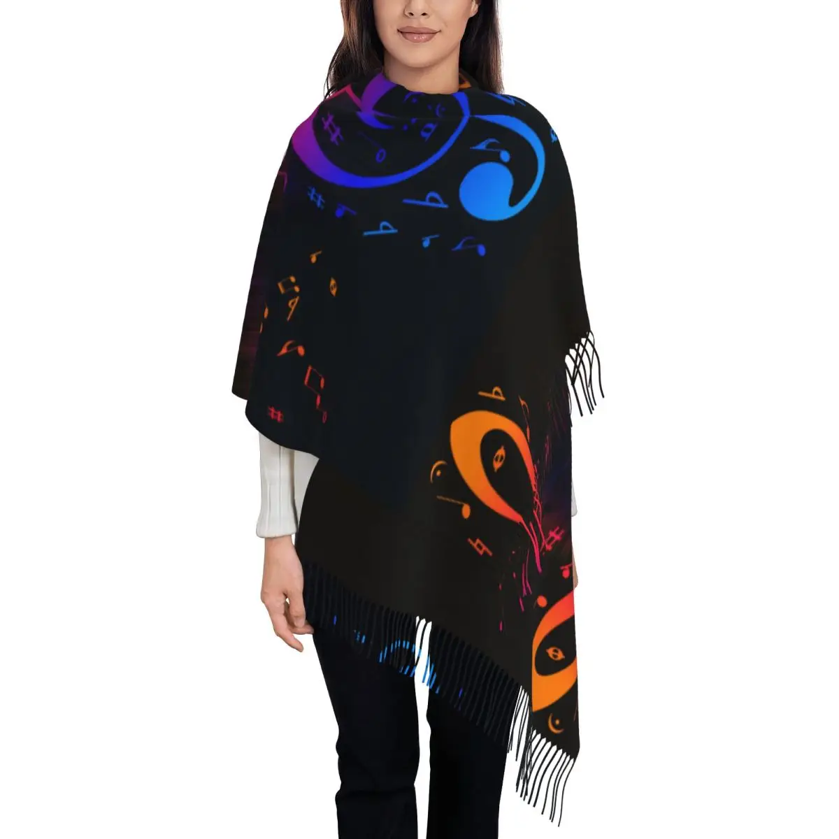 Piano Keys With Staff And Notes Women's Soft Scarf Warm Soft Scarf Winter Halloween Shawl