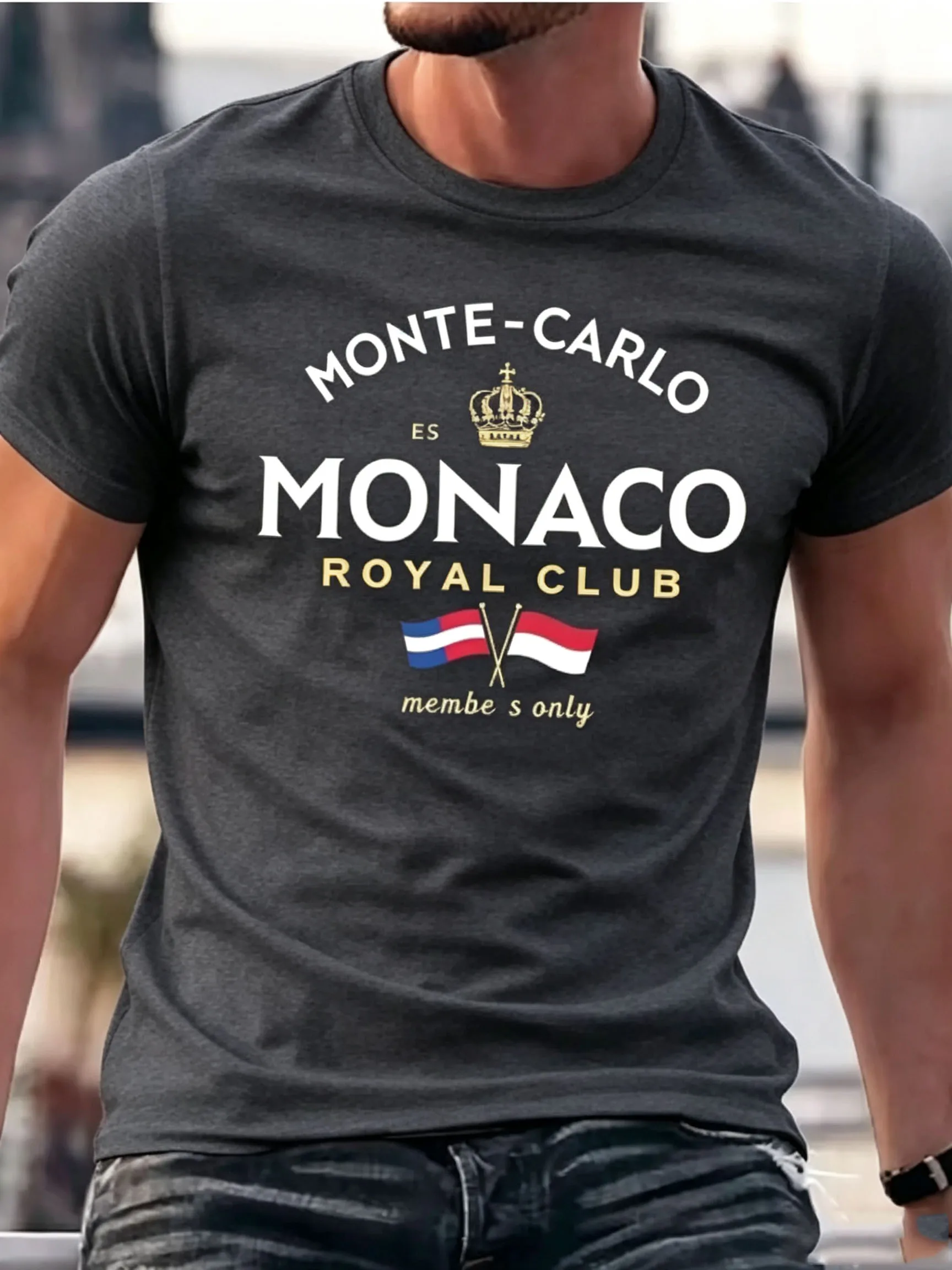 Royal Crown Flag Letter Print Men Loose T-shirt Monaco Monte Carlo Vintage Club Style Oversized Cotton Casual Streetwear Tees