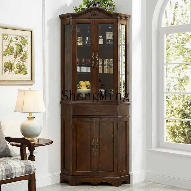 

CL Cabinet with Light Living Room All Solid Wood Locker Retro Corner Glass Triangle Cabinet