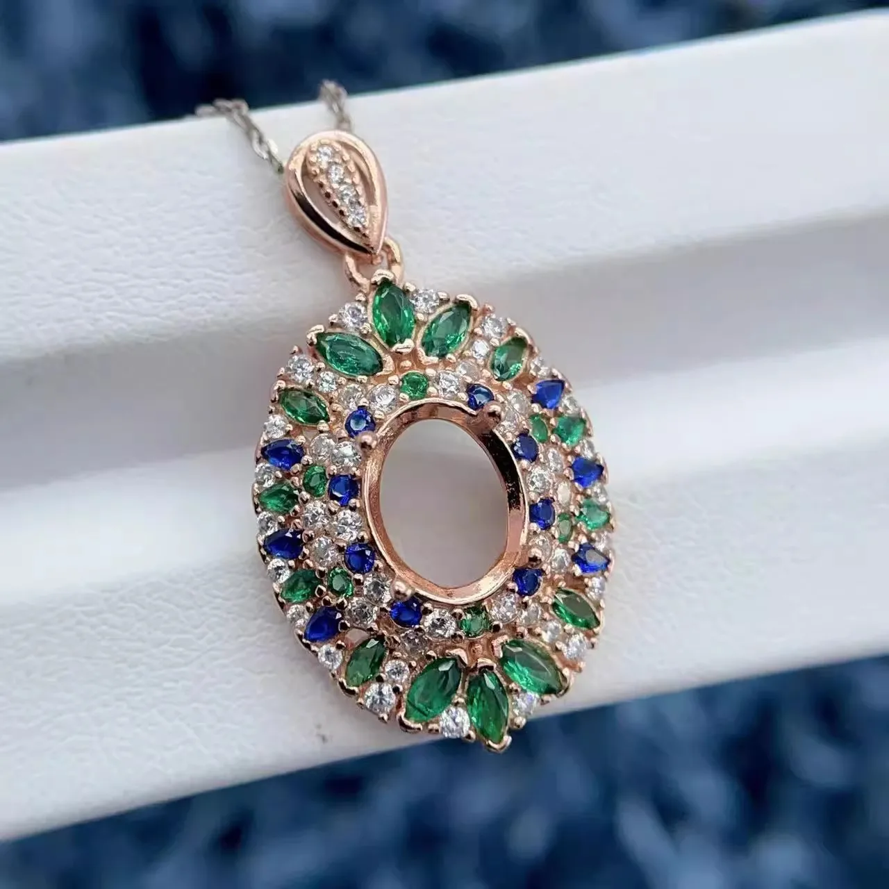 

MeiBaPJ Inlay 8*10mm Oval Gemstone Zircon S925 Sterling Silver DIY Empty Pendant Holder for Women Fine Charm Weddings Jewelry