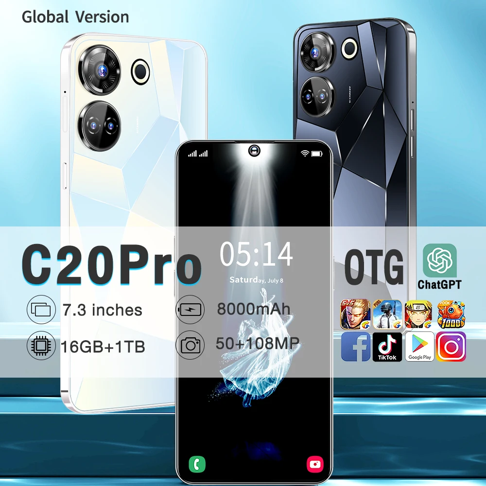 

Original Global Version Phone C20pro OTG Screen Smartphone Face ID Snapdragon Cellphone Camera Music Movie Android Mobliephone