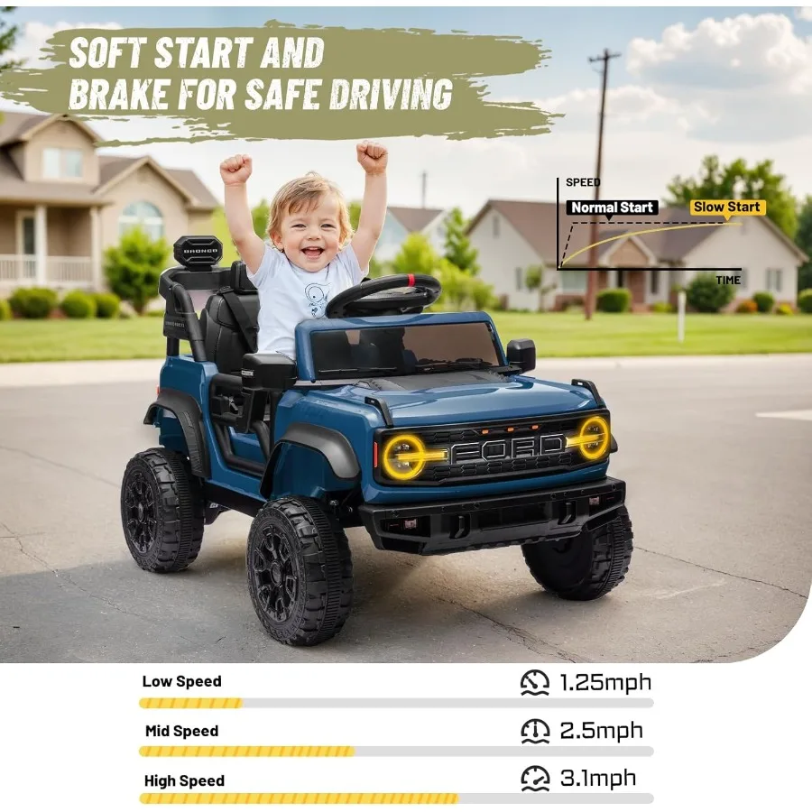 12V電動乗用玩具 ブロンコ ラプター風 電動カー 親用リモコン付き バッテリー駆動トラックカー 4輪サスペンション搭載 LE