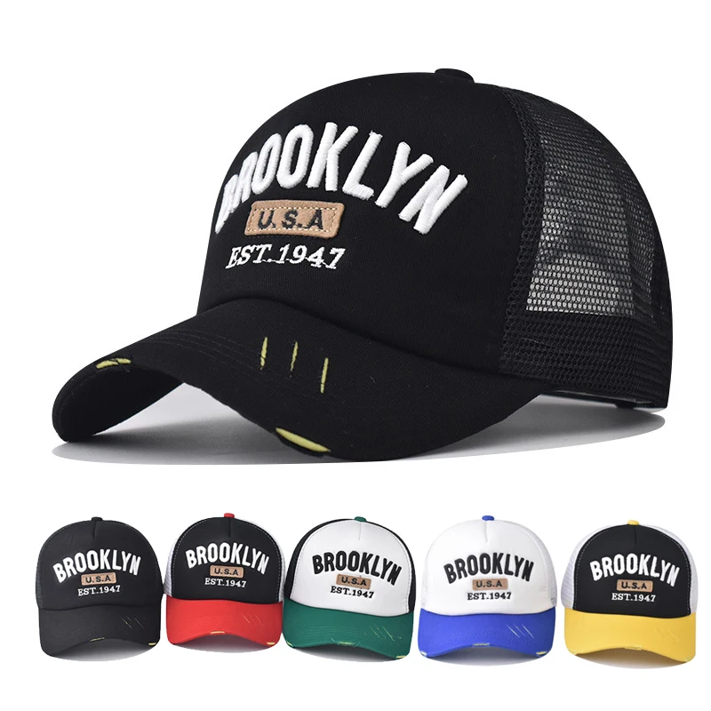 Boné de beisebol adulto net boné verão chapéu de malha chapéu respirável unisex brooklyn eua 3d bordado sombra primavera outono boné