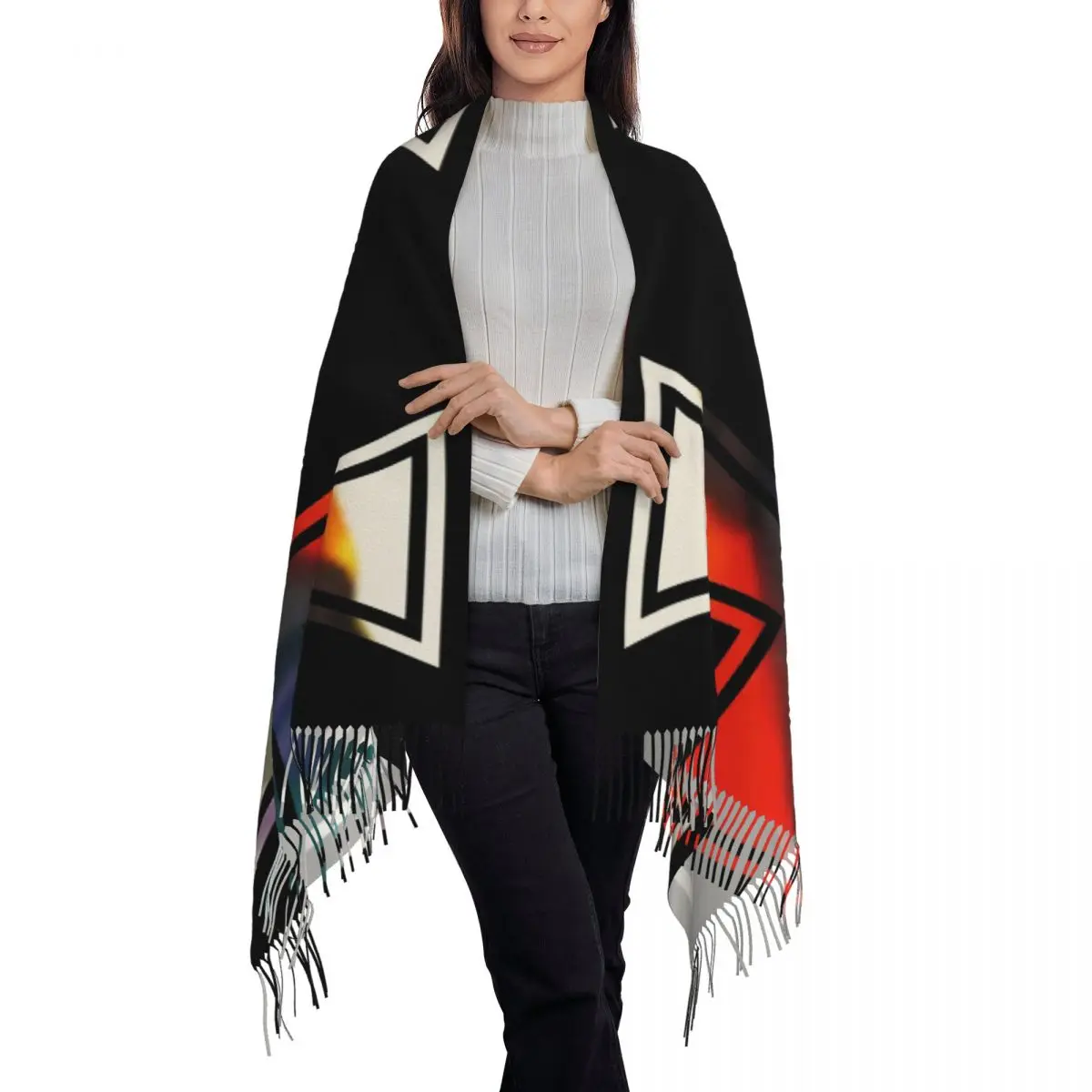 Iron Cross Tie Dye One Scarf Tassel Scarves Women Soft Warm Shawls and Wraps Long Fall Winter Shawl Wrap