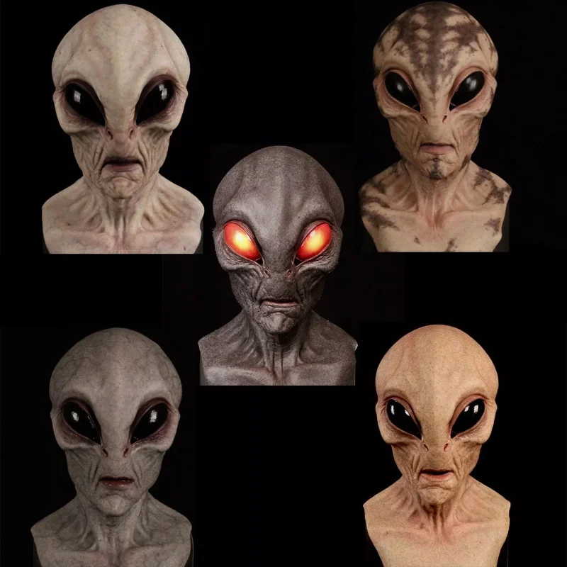 

Halloween Alien Latex Mask Realistic Horror Creepy Alien Luminous Latex Mask Halloween New Dark Scary RedEye Alien UFO Headcover