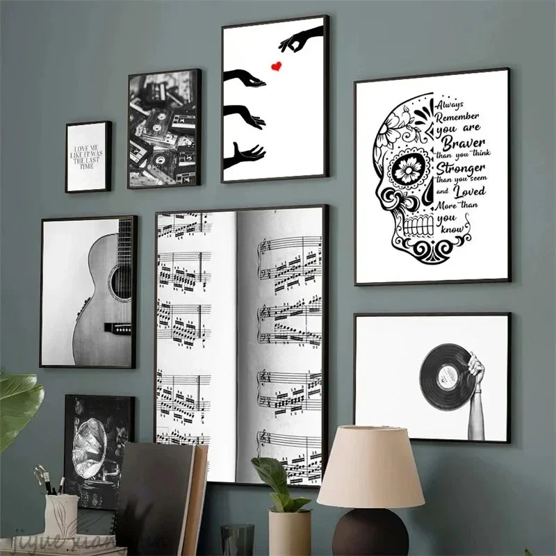 Red Love Music Black And White Vinyl Record Minimalist Wall Art Print Canvas Painting Posters for Living Room Modern Home Dec