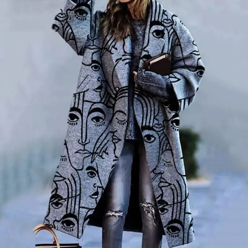 HAOOHU autumn winter women's color blocking plaid long-sleeved lapel jacket printed dragon and phoenix tweed coat nylon jacket