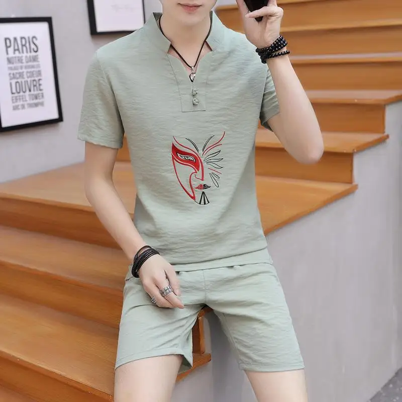 Men's Summer Suit Short Sleeve Shorts Linen Ice Silk Large Size Casual Loose Fashion Design Premium Versatile Slim Trends Brand