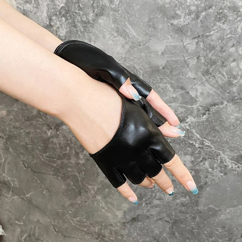 بو الجلود أصابع قفاز ل القوطي الشرير الصخرة لوليتا Harajuku مرحلة الأداء حفلة النساء لوليتا تأثيري نصف اصبع قفازات #4